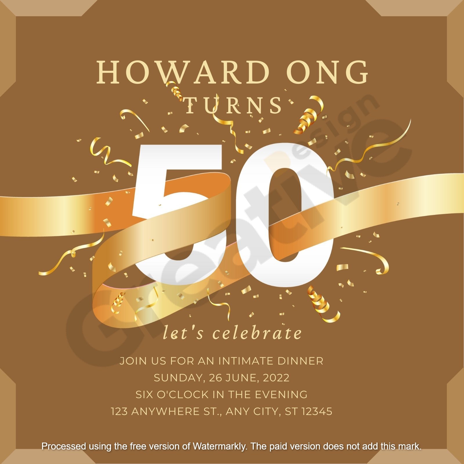 Invitation dark brown elegant 50th happy birthday invitations theme ideas