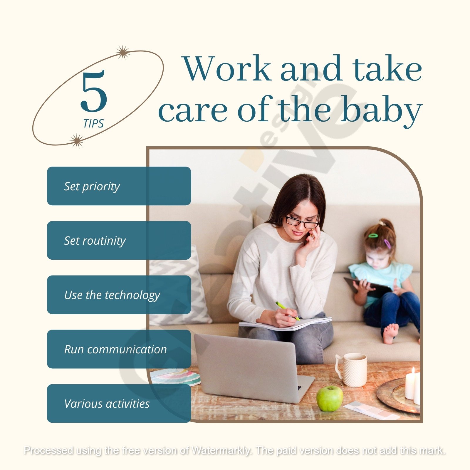 Social media minimalist work and take care of the baby instagram post