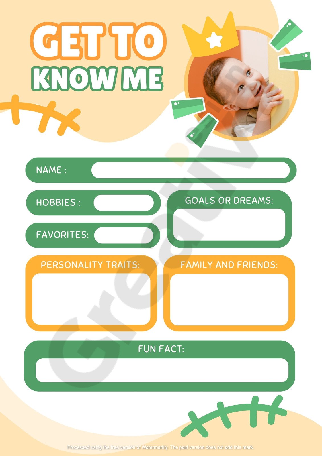 Modern playful white and orange all about me worksheet