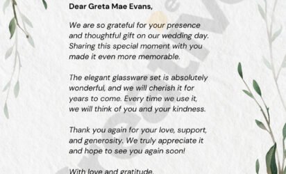 Tropical green and white modern simple elegant wedding thank you letter