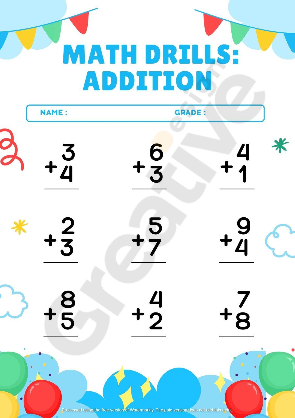 White and blue multiplication worksheet